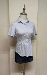 Blue Pinstriped Cinched Blouse 2