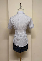 Blue Pinstriped Cinched Blouse 3