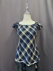 Blue Plaid Babydoll Blouse 1
