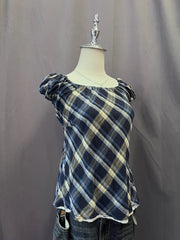 Blue Plaid Babydoll Blouse 2