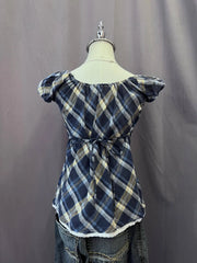 Blue Plaid Babydoll Blouse 3