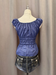 Blue Plaid Reworked Milkmaid Blouse 2