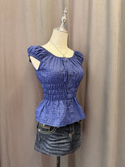 Blue Plaid Reworked Milkmaid Blouse 3