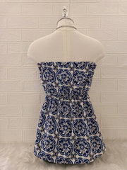 Blue Porcelain Pattern Open Front Tube Top 2