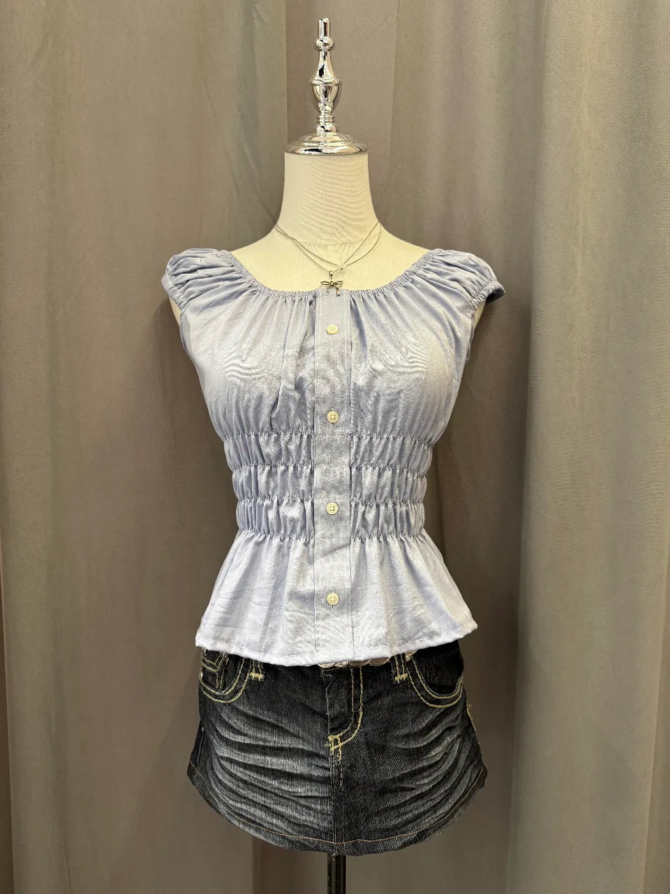 Blue Reworked Milkmaid Blouse 1