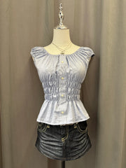 Blue Reworked Milkmaid Blouse 1