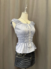 Blue Reworked Milkmaid Blouse 2