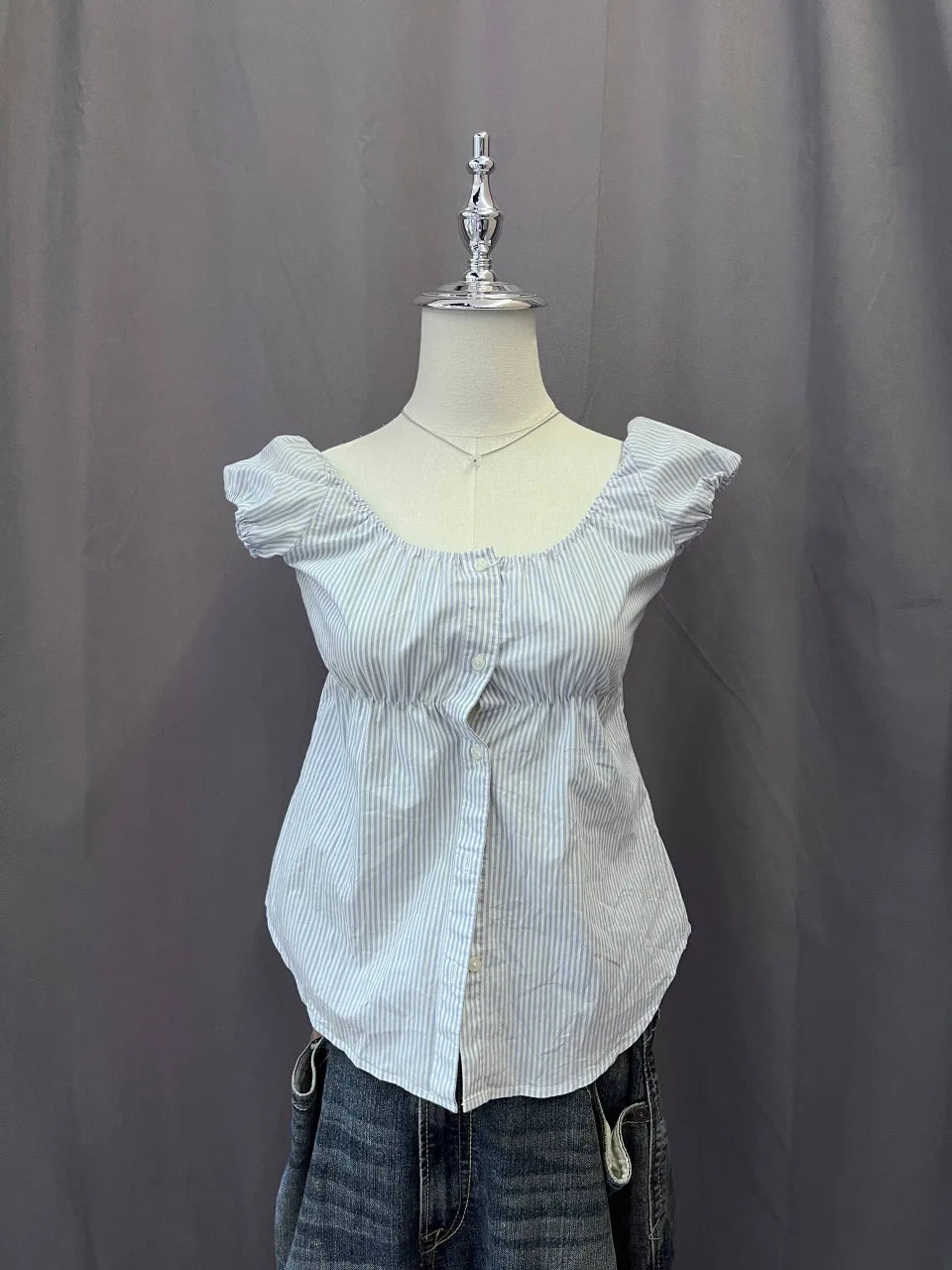 Blue Stripe Babydoll Blouse 1
