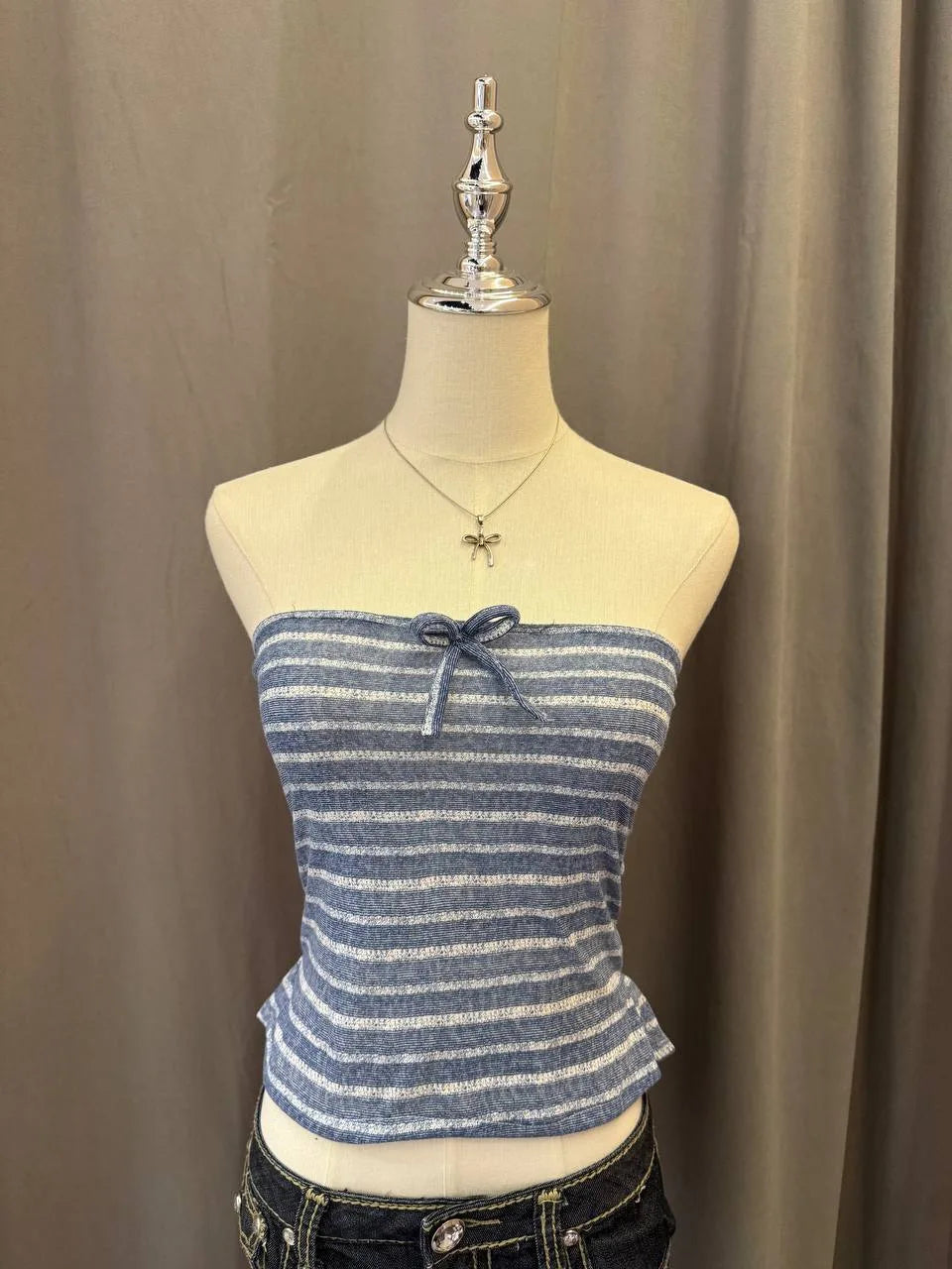 Blue Striped Reworked Tube Top 1
