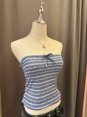 Blue Striped Reworked Tube Top 2