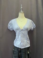 Blue V-neck Blouse 1