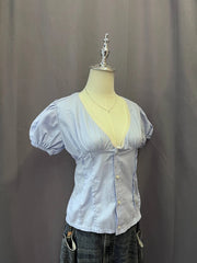 Blue V-neck Blouse 3