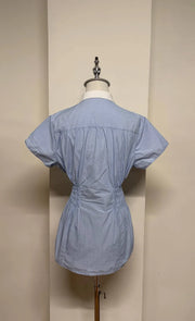 Blue with Contrast Collar Cinched Blouse 3