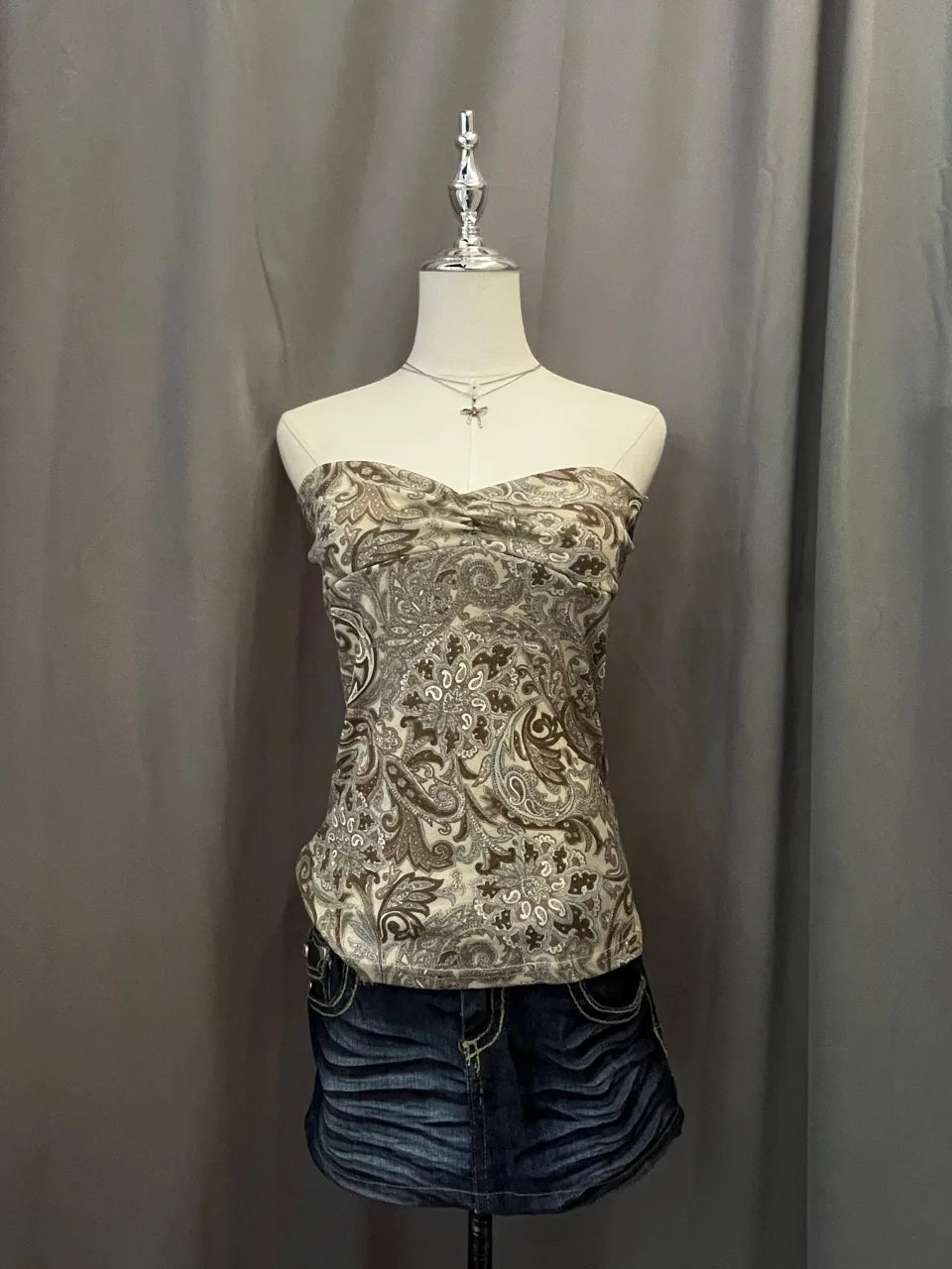 Brown and Beige Printed Tube Cami 1