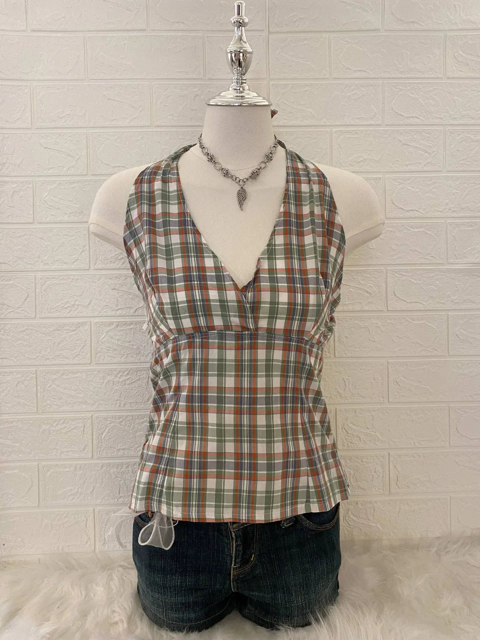 Brown and Green Plaid Halter 1