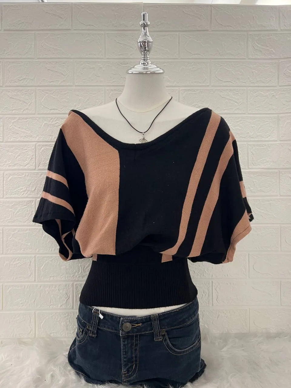 Brown & Black Striped Slouchy Off Shoulder 1