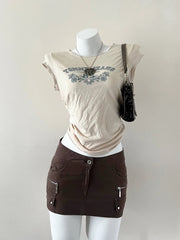 Brown Cargo Mini Skirt 1