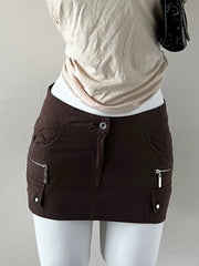 Brown Cargo Mini Skirt 2