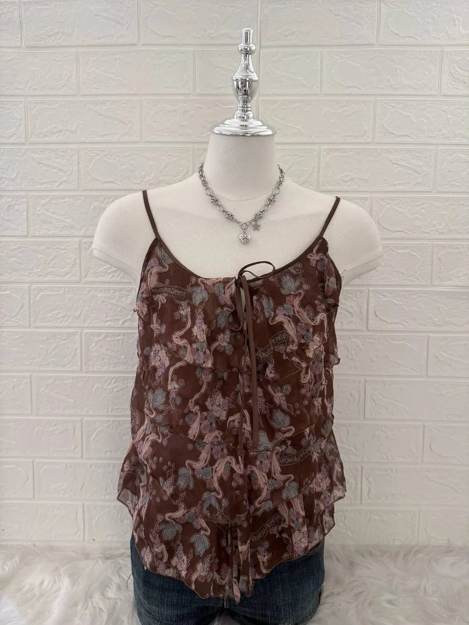 Brown Floral Layered Mesh Camis 1