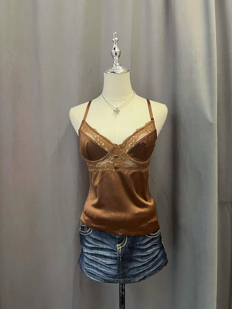 Brown Lace Satin Cami 1