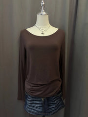 Brown Long Sleeve Off-Shoulder Top 1