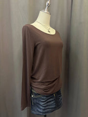 Brown Long Sleeve Off-Shoulder Top 2