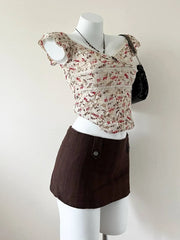 Brown Pinstripe Textured Mini Skirt 2