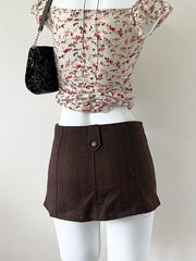 Brown Pinstripe Textured Mini Skirt 3