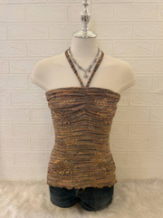 Brown Smocked Halter Tube Top 1