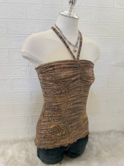 Brown Smocked Halter Tube Top 2