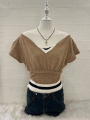 Brown with Jersey Hemline Slouchy Off Shoulder 1