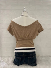 Brown with Jersey Hemline Slouchy Off Shoulder 2