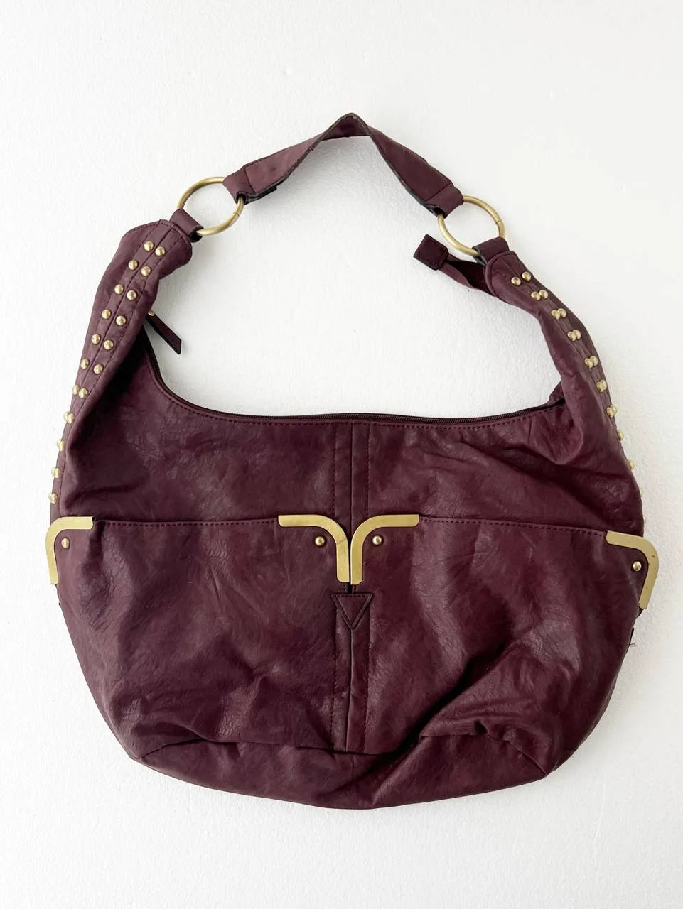 Burgundy Studded Detail Hobo Bag 1