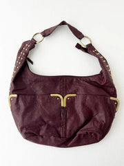 Burgundy Studded Detail Hobo Bag 1