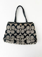 Coach Kiss Lock Signature Stripe Framed Carryall Satchel 2
