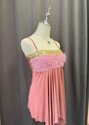 Coral Pink Faux Fur Bust Asymmetrical Hem Cami 2