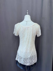 Cream Lace Overlay Ruffle Neckline Blouse 3