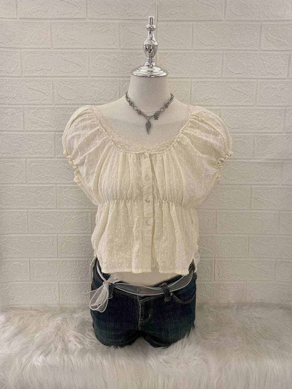 Cream Puff Sleeve Babydoll Top 1