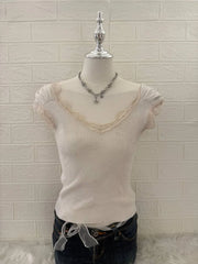 Cream Ribbed Knit Top 1
