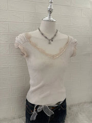 Cream Ribbed Knit Top 2