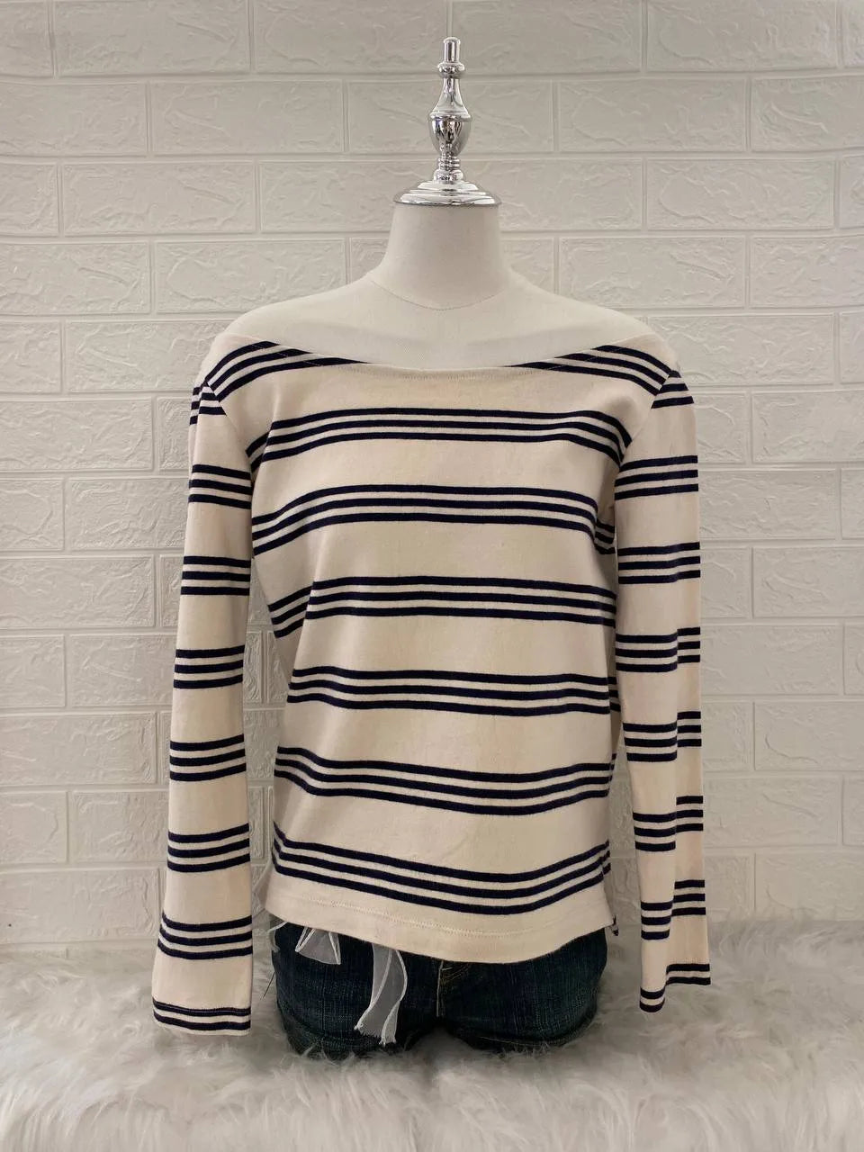 Cream Stripe Off Shoulder Top 1