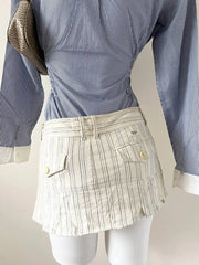 Cream with Blue Stripes Mini Skirt 3