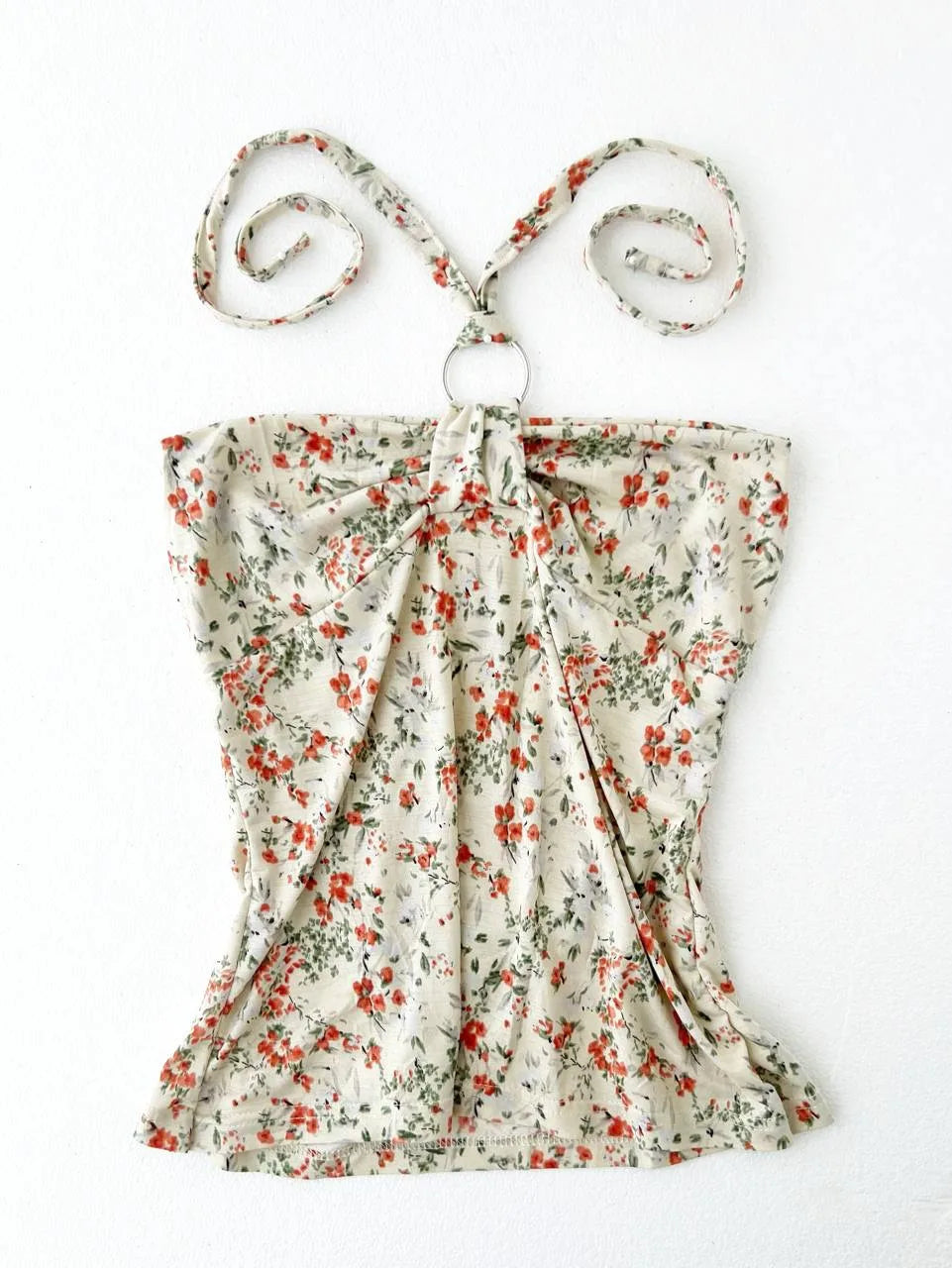 Cream with Orange Florals Halter 1