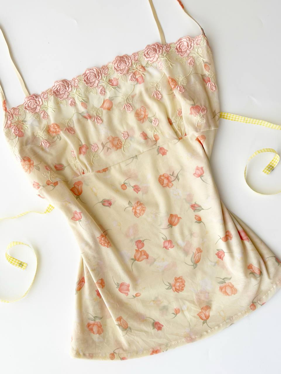 Mesh Floral Yellow Tie-back Cami