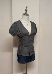 Dark Grey Puff Sleeve Blouse 2