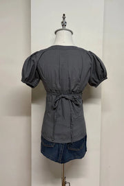 Dark Grey Puff Sleeve Blouse 3