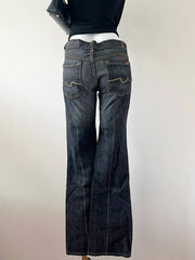Dark Grey Washed with Brown Stitching Low Rise Jeans 3