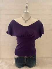 Dark Purple Reworked Off-Shoulder Top 1