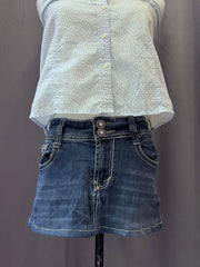 Dark Wash Contrast Stitch Denim Skirt 1