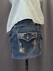 Dark Wash Contrast Stitch Denim Skirt 2